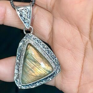 Sideways Triangle Labradorite Pendant 2”